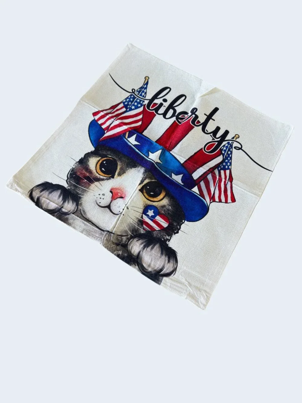 Patriotic Cat Pillow Covers x 2 Liberty & Faith Throw Cushion Covers 18x18